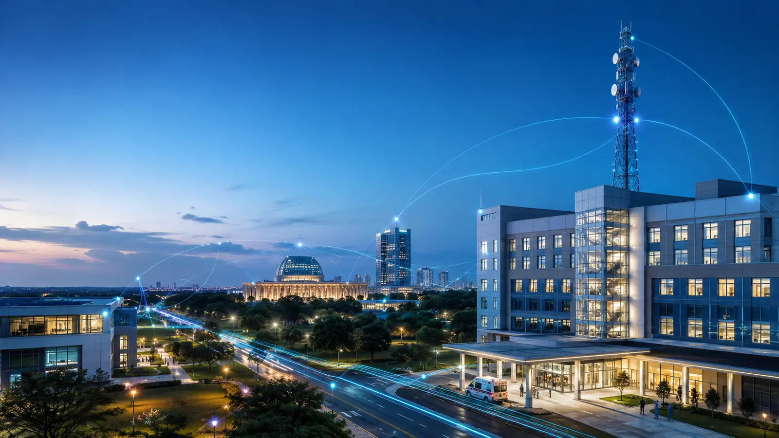 Connected city infrastructure representing resilient telecommunications.